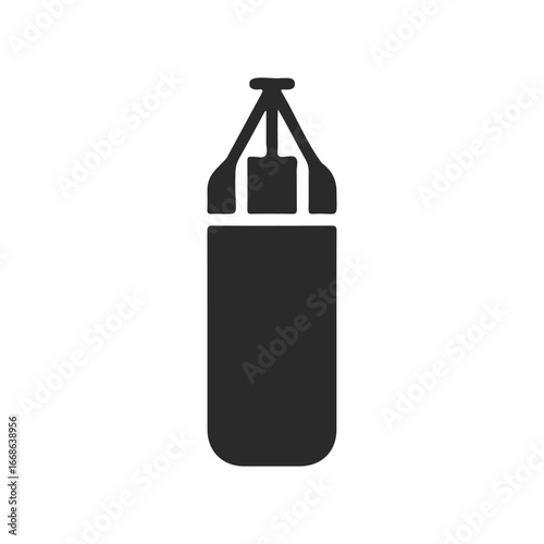 Silhouette of a hanging boxing punching bag icon in black