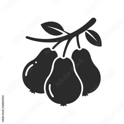 Minimalist black and white pears illustration with leaves on branch