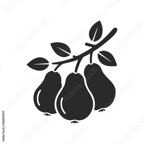 Silhouette of pears on branch with leaves in minimalist design