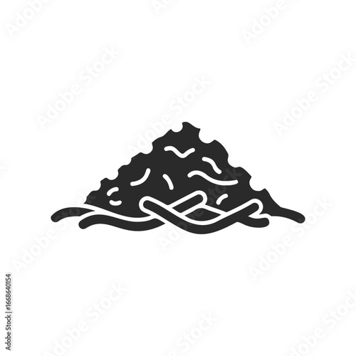Black and white icon of spaghetti with meat sauce on a plate