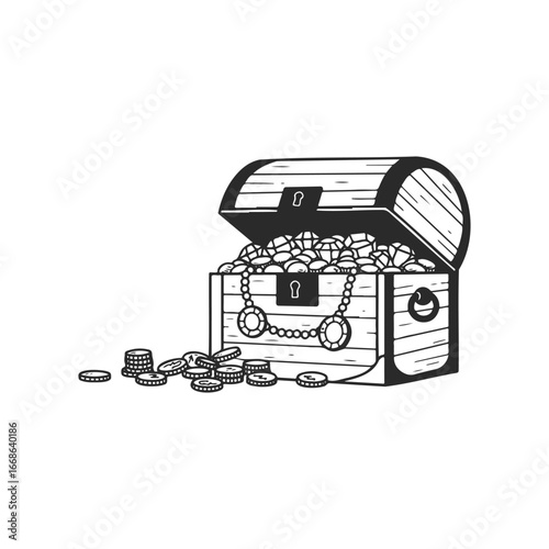 Treasure chest filled with gold coins and gems