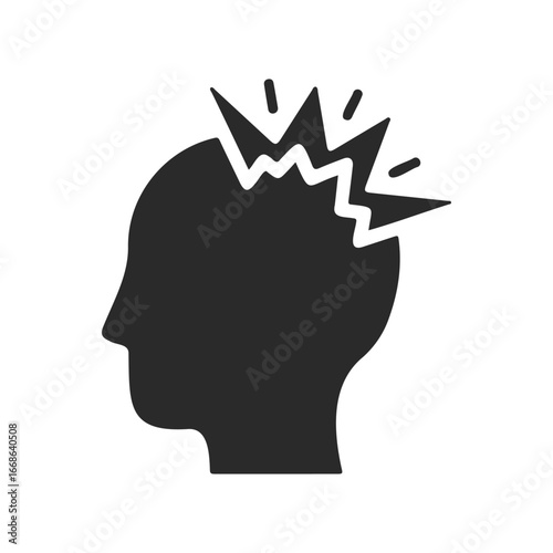 Silhouette of human head with sharp pain symbols illustrating headache concept
