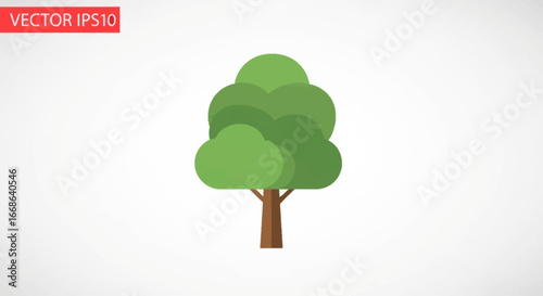 Simple and stylized flat design illustration of a vibrant green tree with a sturdy brown trunk, representing nature, growth, and ecological concepts