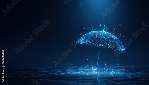 Abstract umbrella on dark water.  Digital, modern