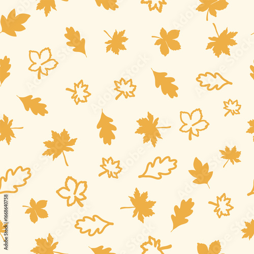 Seamless autumn leaf pattern on cream background, minimal seasonal fall design for wallpaper, packaging, wrapping, and thanksgiving decoration.