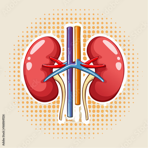 Stylized human kidney anatomy illustration, showcasing essential renal organs in a vibrant vector art style.