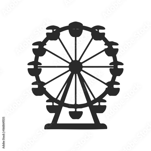 Ferris wheel silhouette against white background - amusement park iconic ride