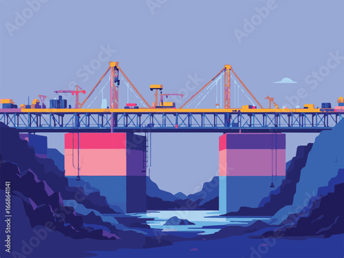 Large Bridge Construction with Cranes