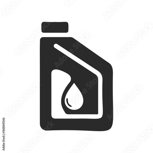 Black and white motor oil bottle icon with droplet symbol