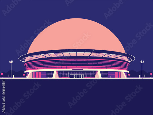 Modern Stadium with Pink Neon Lights