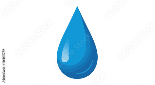 Single Blue Water Drop Glistening and Reflecting Light.