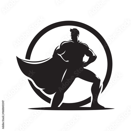 superhero pose vector silhouette clip art logo design illustration. superhero city sports icon collections.