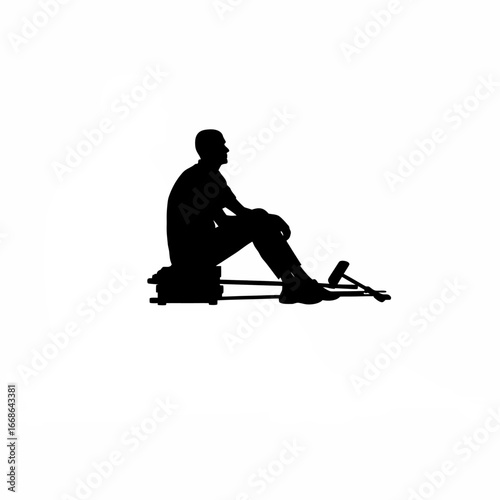 Silhouette of a man with tools waiting for hire on white background isolated on white background