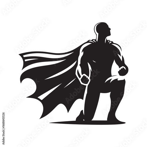superhero pose vector silhouette clip art logo design illustration. superhero city sports icon collections.