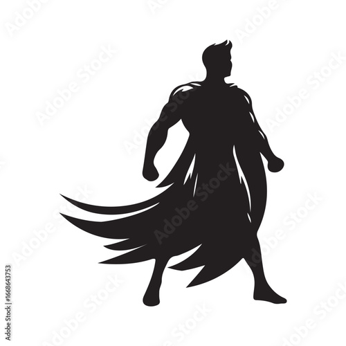 superhero pose vector silhouette clip art logo design illustration. superhero city sports icon collections.