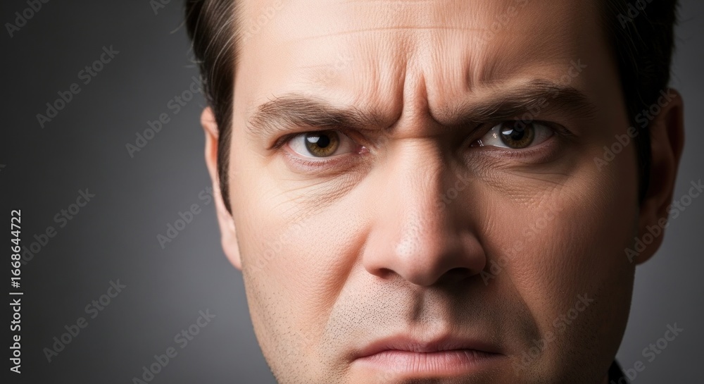 Obraz premium Close-up Angry Man's Face Against Dark Background
