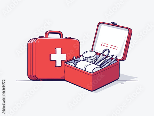 Red First Aid Kit with Medical Supplies