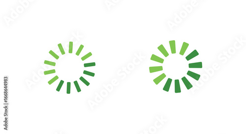Green loading icons in circular motion on white background