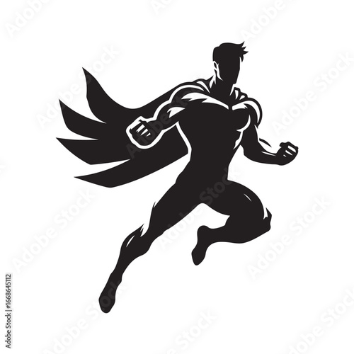 superhero pose vector silhouette clip art logo design illustration. superhero city sports icon collections.