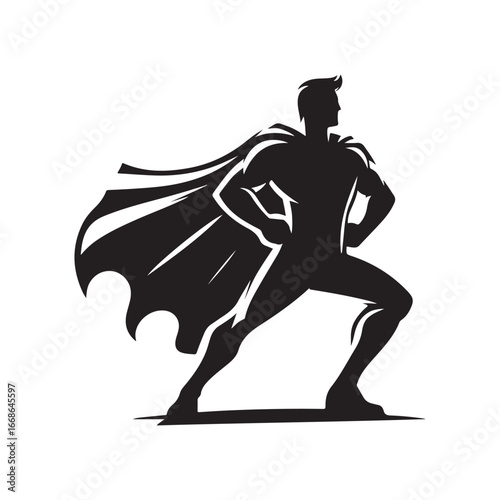 superhero pose vector silhouette clip art logo design illustration. superhero city sports icon collections.