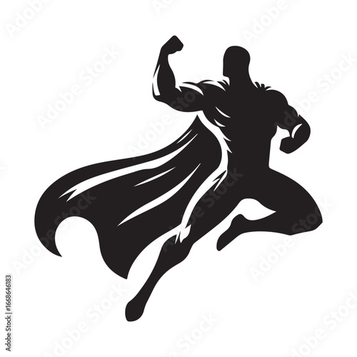 superhero pose vector silhouette clip art logo design illustration. superhero city sports icon collections.
