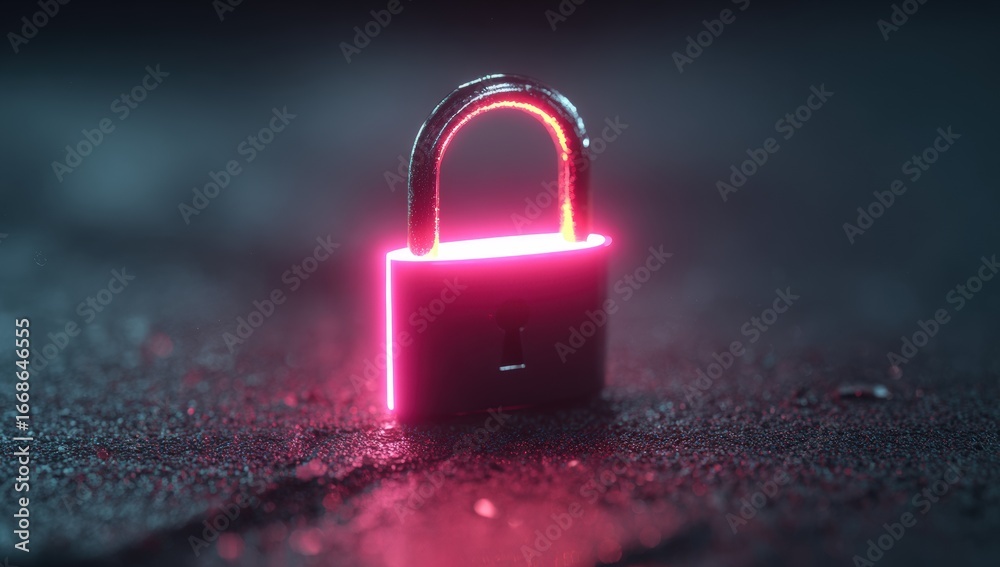 Fototapeta premium Glowing padlock on dark surface