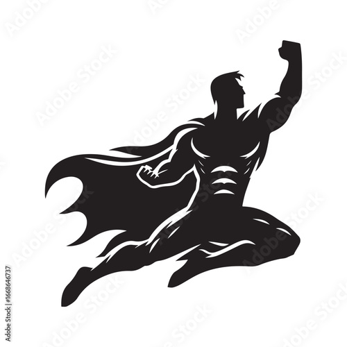superhero pose vector silhouette clip art logo design illustration. superhero city sports icon collections.