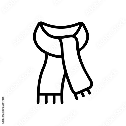 Illustration of a scarf with tassels hanging down and a loop around the neck in a simple outline style
