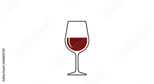 Modern minimalist illustration of a wine glass containing deep red wine, capturing the essence of elegance, relaxation, and celebration for beverage-themed design projects
