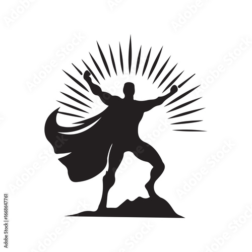 superhero pose vector silhouette clip art logo design illustration. superhero city sports icon collections.