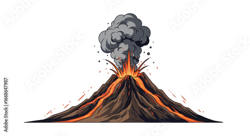 Erupting volcano with lava and smoke a natural disaster.