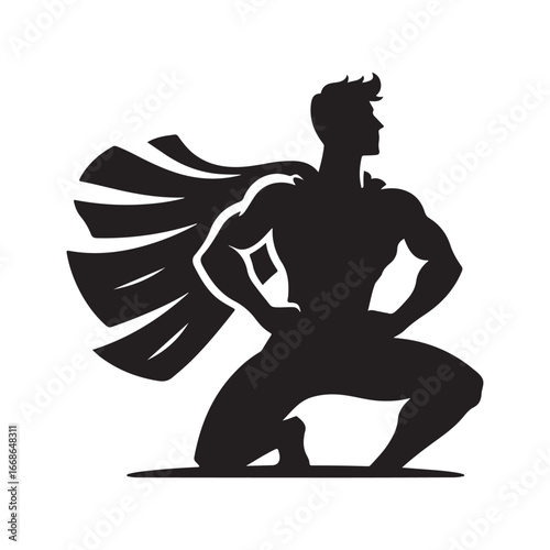 superhero pose vector silhouette clip art logo design illustration. superhero city sports icon collections.