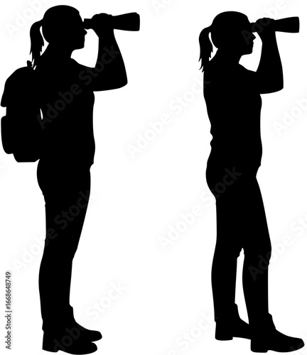 Woman with Binoculars in Silhouette
