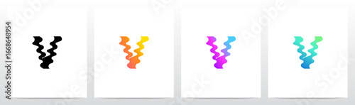 Distorted Liquid Liquify Reflection On Water Initial Letter Logo Design V