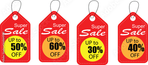 Sale tags vector set.,30%,40%, 50%,60% off sticker, label, badge. special offer banner, poster, poster.
