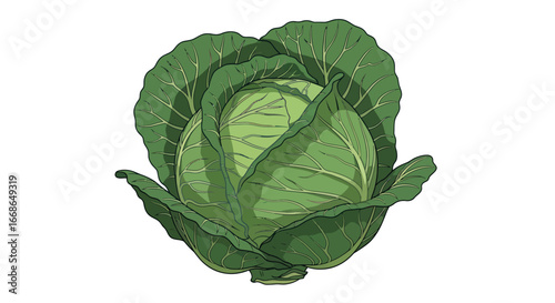 A vibrant green cabbage head a healthy food source.