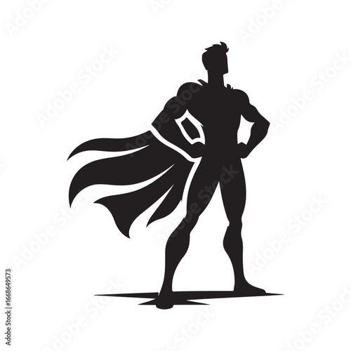 superhero pose vector silhouette clip art logo design illustration. superhero city sports icon collections.