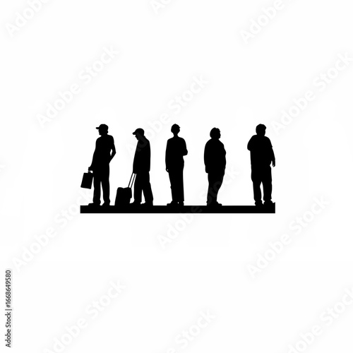 Silhouette of unemployed workers waiting for hire by the road isolated on white background