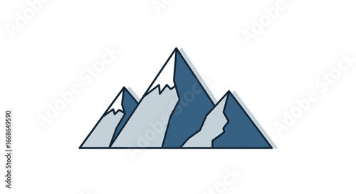 Minimalist illustration of a majestic mountain range with three prominent peaks, hinting at adventure, exploration, and the serene beauty of nature's landscapes