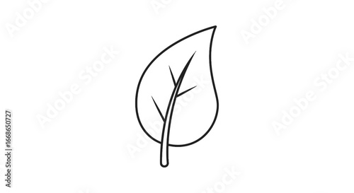 Simple black outline of a single leaf with veins. A minimalist icon representing nature, ecology, and organic concepts, isolated on a white background