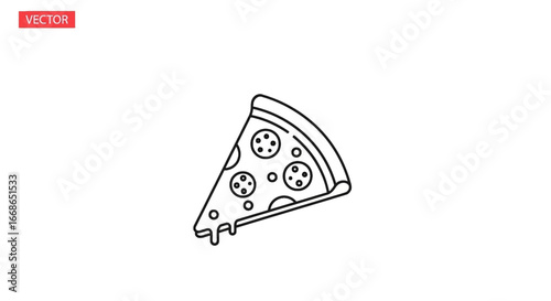 Minimalist Pepperoni Pizza Slice Outline with Drips for Food Themes