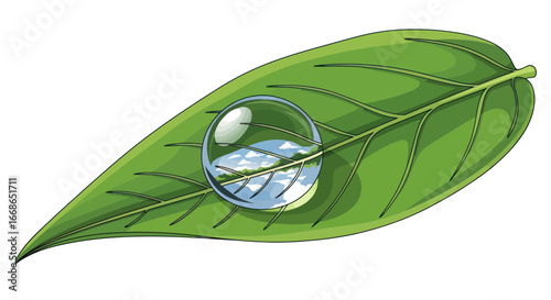 Water Droplet on Green Leaf.
