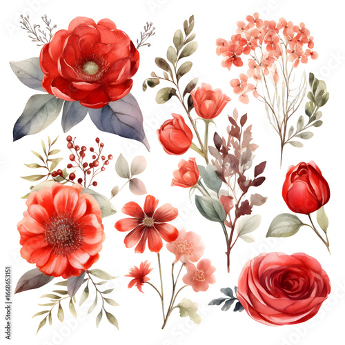 red flowers watercolor
