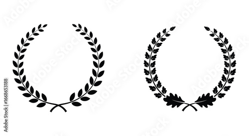 Laurel wreath silhouettes in black on white background for awards and recognition