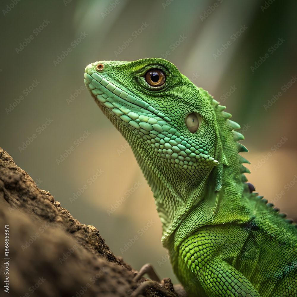Obraz premium Small Green Iguana Closeup