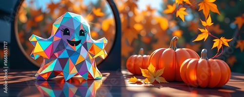 Geometric Halloween Ghost Scene Reflected