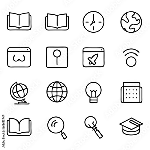 Set of linear icons about learning