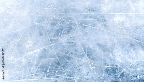 Natural scratched ice at the ice rink as texture or background for winter composition, large long picture
