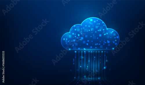 cloud data center storage technology on blue background. Cloud computing concept. vector illustration fantastic technology.