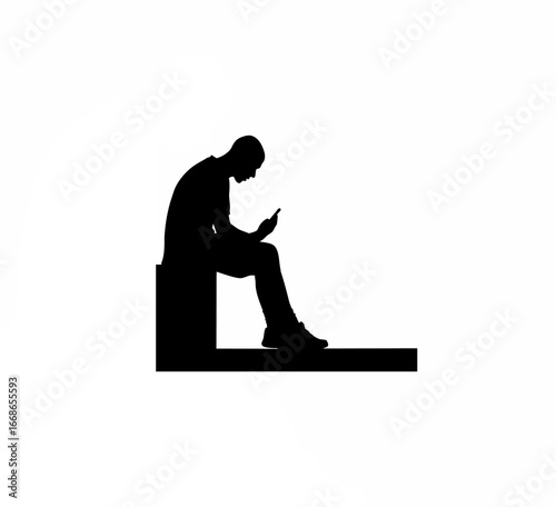 Sad man silhouette ignoring phone messages isolated on white background